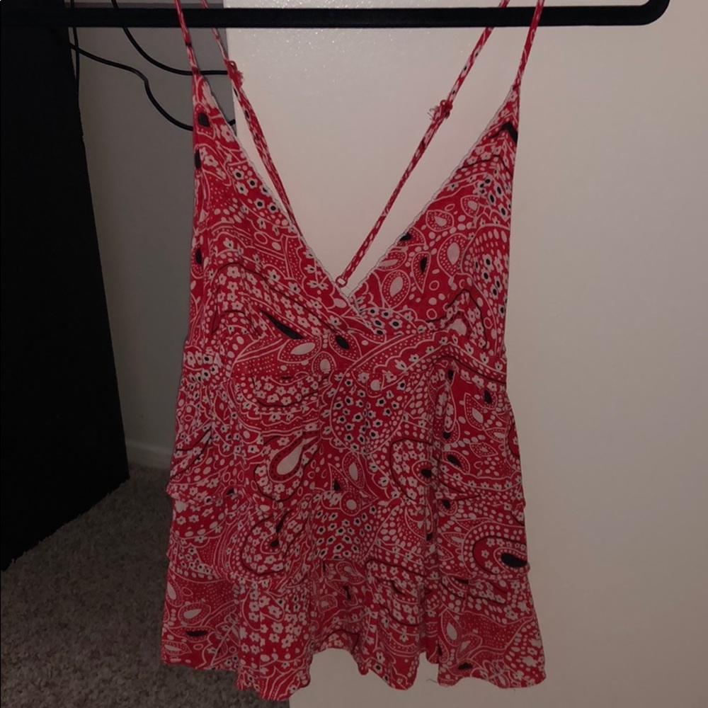 Cross back bandana print crop top